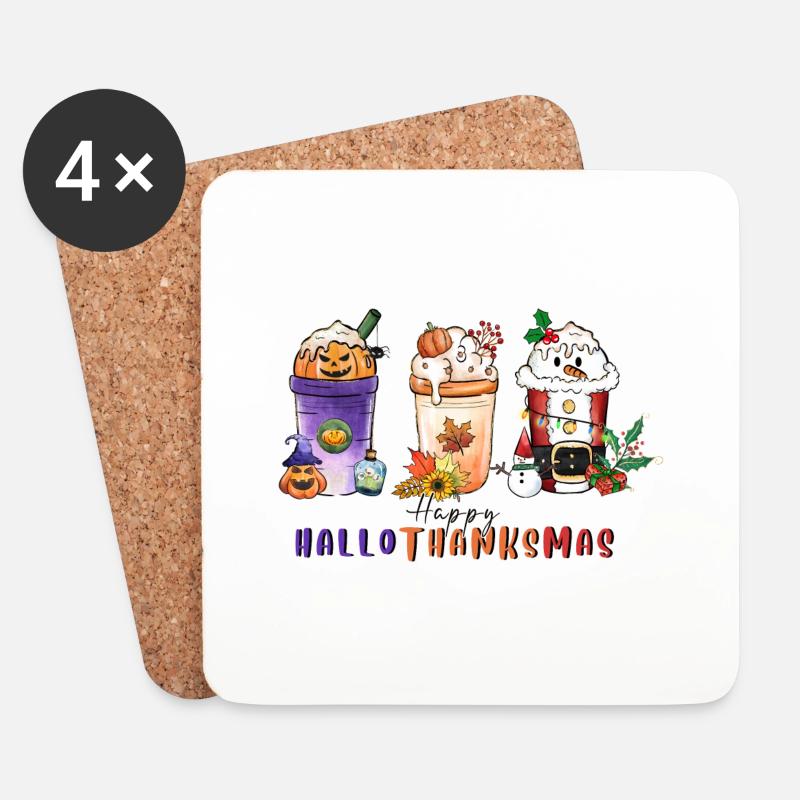 Happy Hallothanksmas - Coasters (set of 4) - white