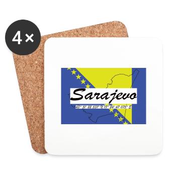 Sarajevo - Hauptstadt mit GPS & Flagge - Untersetzer (4er-Set) - Weiß - Vorne