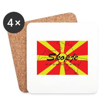 Skopje - Hauptstadt mit GPS & Flagge - Untersetzer (4er-Set) - Weiß - Vorne