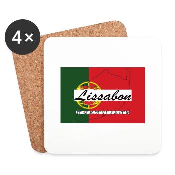 Lissabon - Hauptstadt mit GPS & Flagge - Untersetzer (4er-Set) - Weiß - Vorne