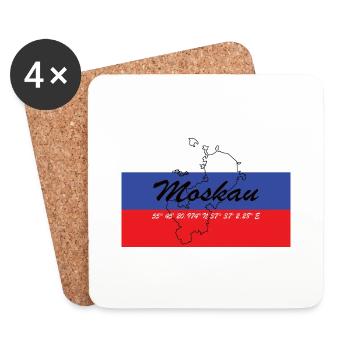 Moskau - Hauptstadt mit GPS & Flagge - Untersetzer (4er-Set) - Weiß - Vorne