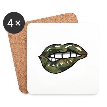 Militärische Lippen - Untersetzer (4er-Set) - Weiß - Vorne