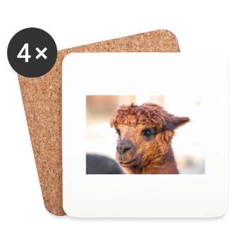 Alpaca (in german Alpaka) Vicugna pacos - Coasters (set of 4) - white - Front