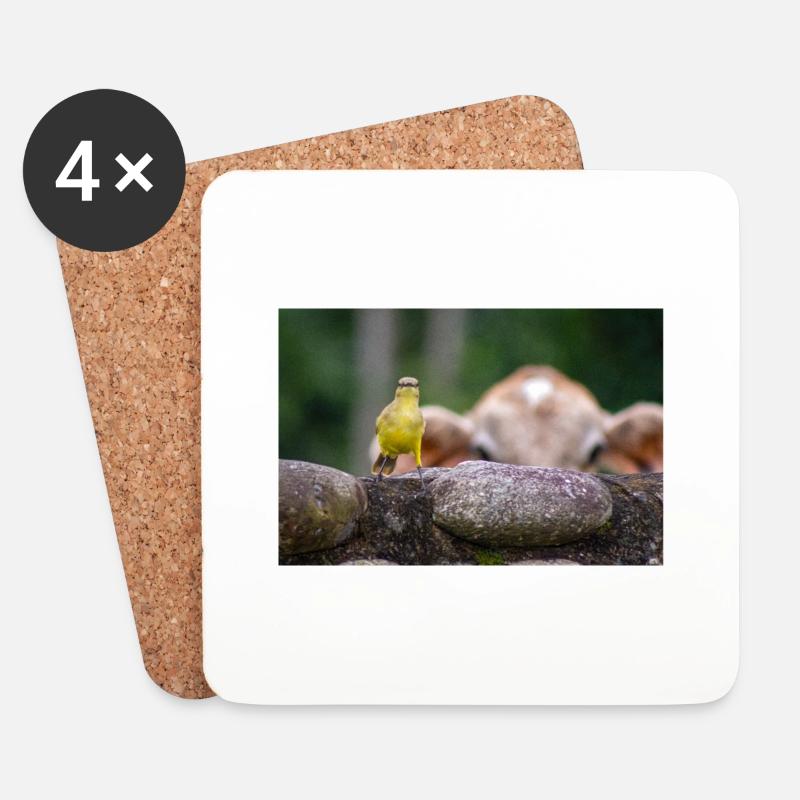 Der Vogel und das Kalb - Untersetzer (4er-Set) - Weiß