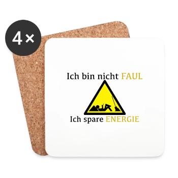 T-Shirt|Aufdruck|Energie|Faul|Smart|Sparen| - Untersetzer (4er-Set) - Weiß - Vorne