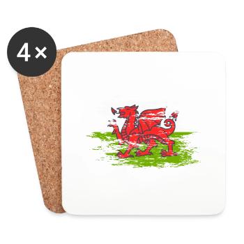 Drapeau du Pays de Galles utilisé - Dessous de verre (lot de 4) - blanc - Devant