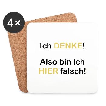 T-Shirt|Sprüche|Aufdruck|Lustig|Denken|Schlau| - Untersetzer (4er-Set) - Weiß - Vorne