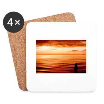silhouette on the beach at sunset - Coasters (set of 4) - white - Front