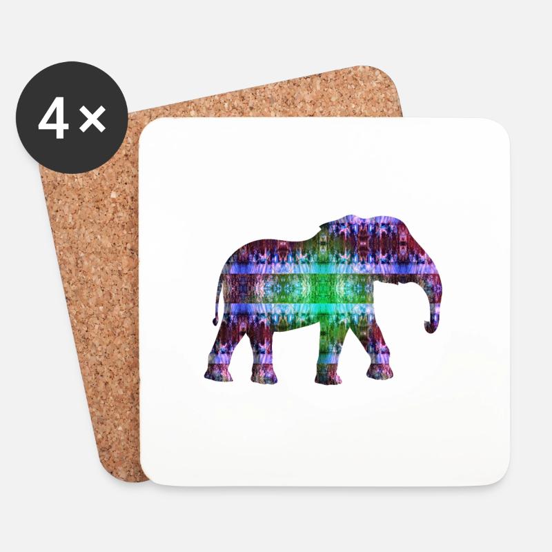 bunter Elefant - Untersetzer (4er-Set) - Weiß