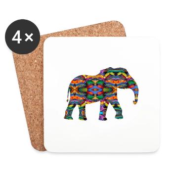 kunterbunter Elefant - Untersetzer (4er-Set) - Weiß - Vorne