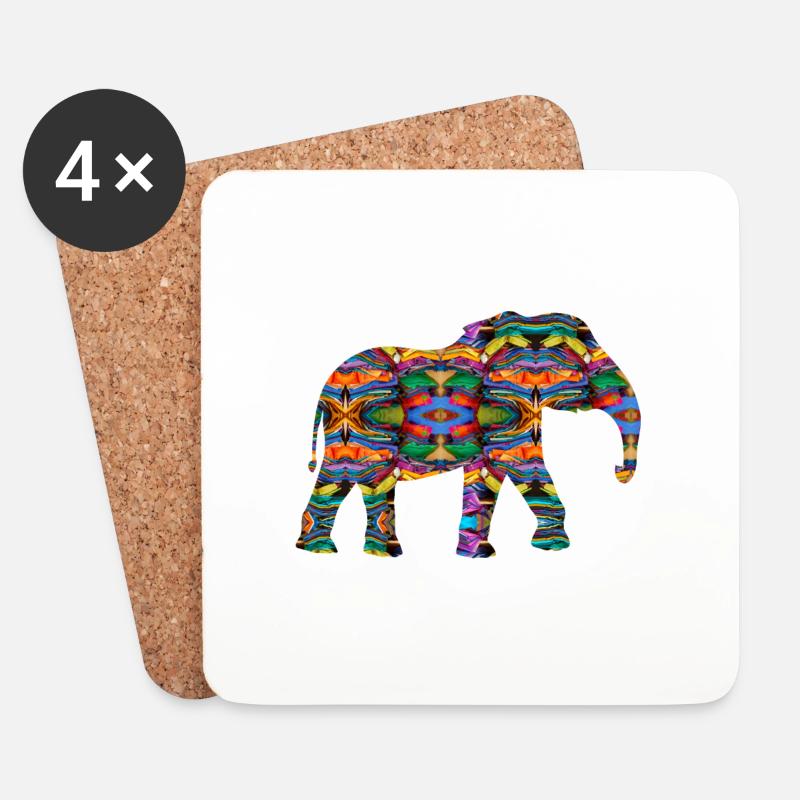 kunterbunter Elefant - Untersetzer (4er-Set) - Weiß