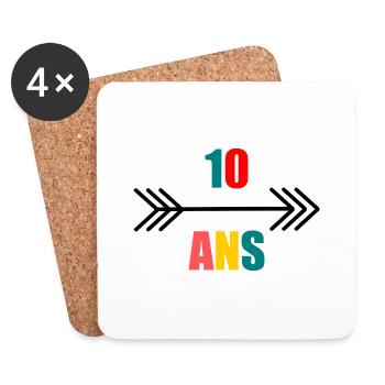 10 ANS. 10e ANNIVERSAIRE. ANNIVERSAIRE 10 ANS. 10 - Dessous de verre (lot de 4) - blanc - Devant