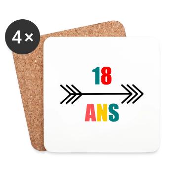 18 ANS. 18e ANNIVERSAIRE. ANNIVERSAIRE 18 ANS. 18 - Dessous de verre (lot de 4) - blanc - Devant