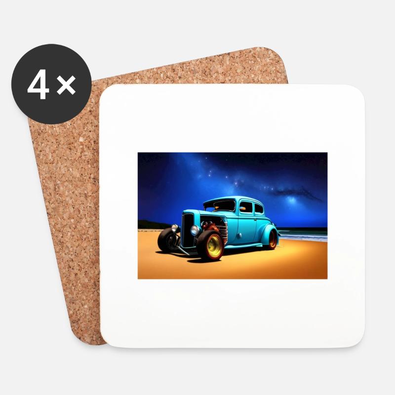 Hot Rod in der Nacht - Untersetzer (4er-Set) - Weiß
