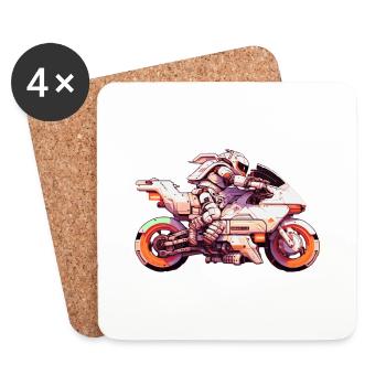 Motorcycle racing machine in the future with driver - Coasters (set of 4) - white - Front