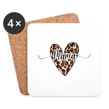 mama coeur léopard tendance - Dessous de verre (lot de 4) - blanc - Devant