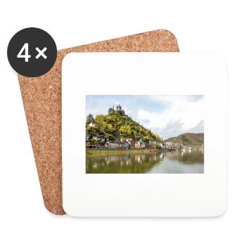 Reichsburg Fortress (Reichsburg) Cochem Rhineland - Coasters (set of 4) - white - Front