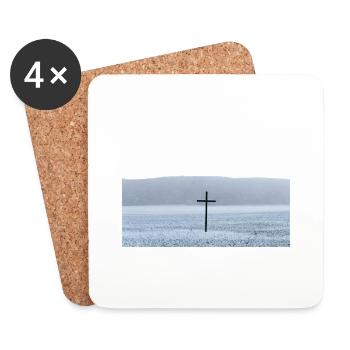 Grande croix noire sur un champ en hiver - Dessous de verre (lot de 4) - blanc - Devant