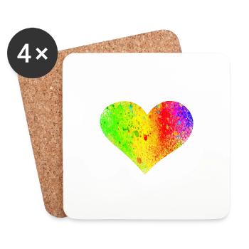 Regenbogen Herz - Untersetzer (4er-Set) - Weiß - Vorne