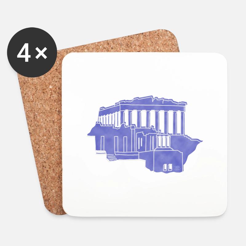 "Akropolis", Boho Line Art Design, Serie "Greece" - Untersetzer (4er-Set) - Weiß
