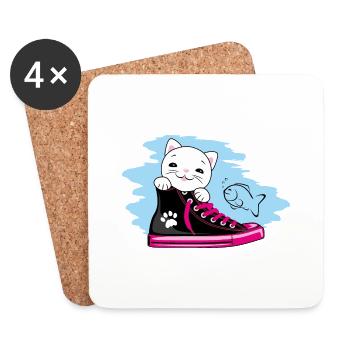 Lustiges weißes Kätzchen, das aus einem Turnschuh schaut - Untersetzer (4er-Set) - Weiß - Vorne