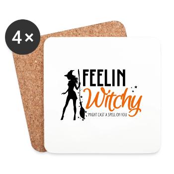 Feelin Witchy - Halloween sexy witch with broom - Coasters (set of 4) - white - Front