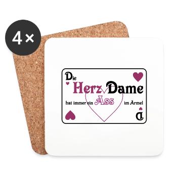 Skat Herz Dame Ass im Ärmel Schrift quer Mau-Mau - Untersetzer (4er-Set) - Weiß - Vorne