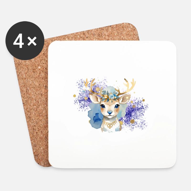 Reindeer Aquarell - Untersetzer (4er-Set) - Weiß