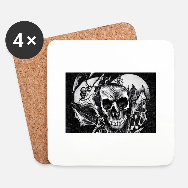 Halloween-Totenkopf - Untersetzer (4er-Set) - Weiß