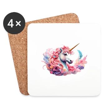 Einhorn bunt, Kind, Fabelwesen, Märchen, Pferd - Untersetzer (4er-Set) - Weiß - Vorne