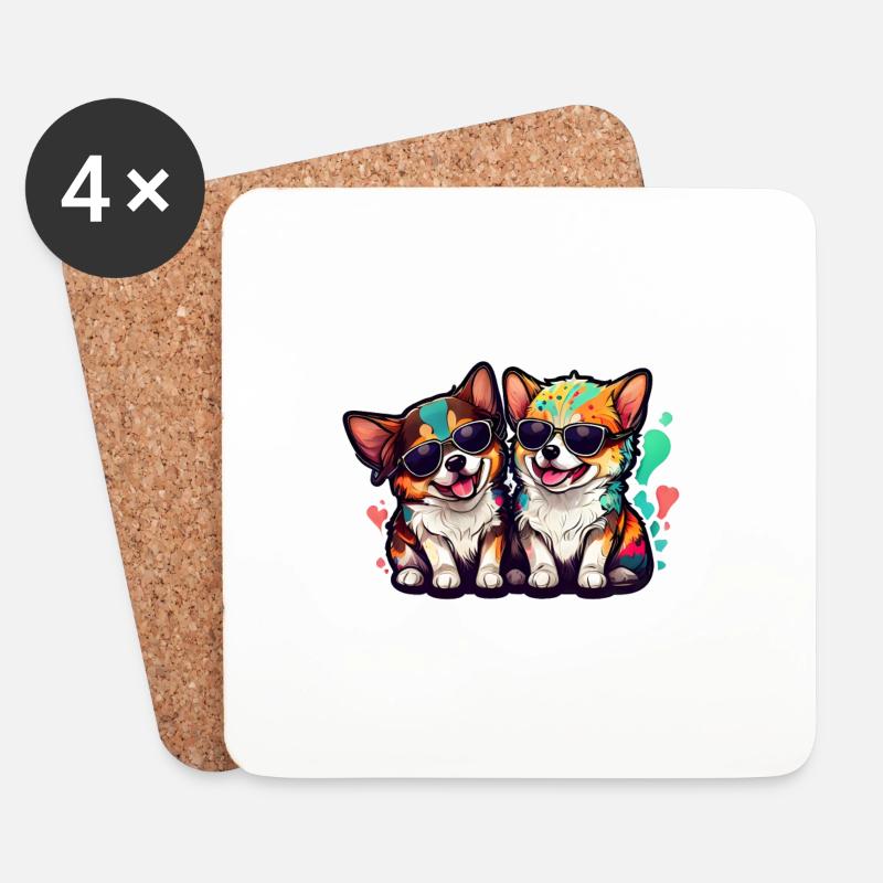 Bunt hund - Untersetzer (4er-Set) - Weiß