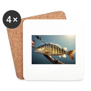 Großer Barsch Fisch am Haken - Untersetzer (4er-Set) - Weiß - Vorne