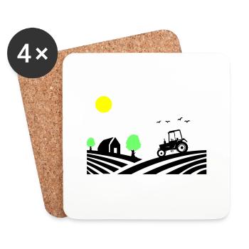 Ferme de tracteurs - Dessous de verre (lot de 4) - blanc - Devant