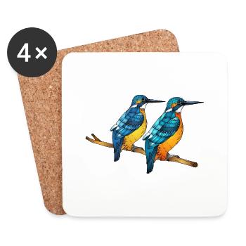 Bunte Vögel - Untersetzer (4er-Set) - Weiß - Vorne