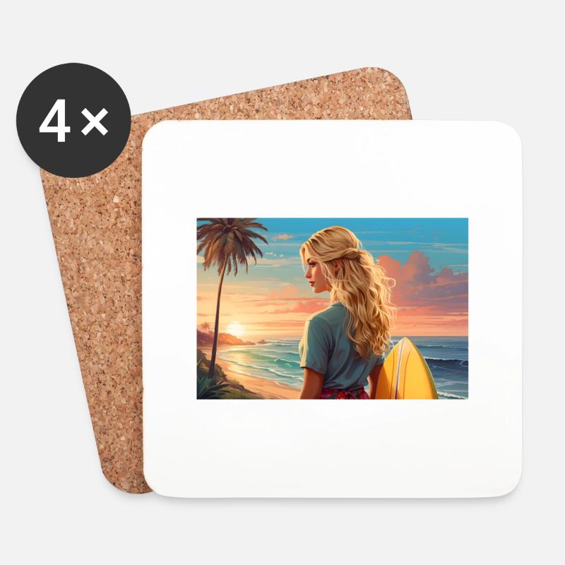 Surfer-Girl - Untersetzer (4er-Set) - Weiß