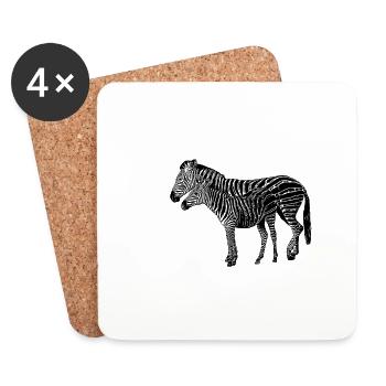 Zèbres Mère Avec Enfant Isolé Noir - Dessous de verre (lot de 4) - blanc - Devant