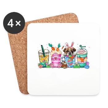 Hund Kaffee Ostern EnglischBulldogge2 4500x5400Englisch - Untersetzer (4er-Set) - Weiß - Vorne