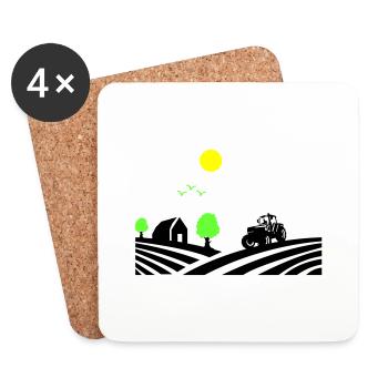 Ferme de tracteurs - Dessous de verre (lot de 4) - blanc - Devant