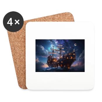 Beau voilier la nuit - Dessous de verre (lot de 4) - blanc - Devant