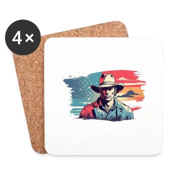 cow-boy vintage - Dessous de verre (lot de 4) - blanc - Devant