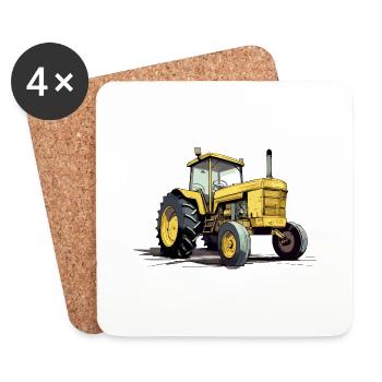 Yellow Tractor No. 2 - Coasters (set of 4) - white - Front