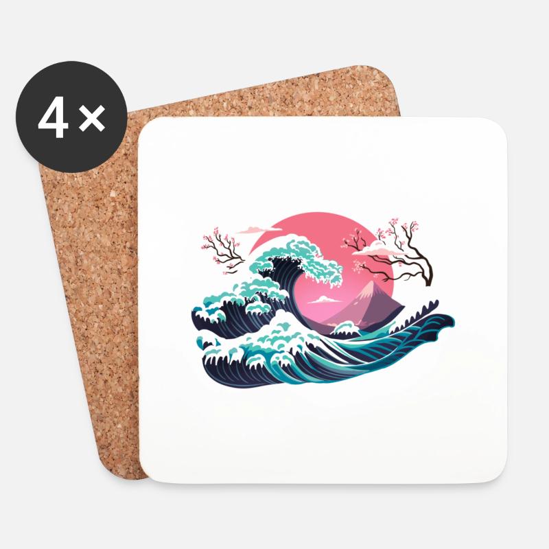 Hokusai Winter - Untersetzer (4er-Set) - Weiß