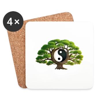 Arbre zen Yin et Yang - Dessous de verre (lot de 4) - blanc - Devant