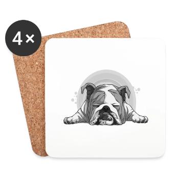 Dog Bulldog Animals Puppy Cute Dog Watercolor Art - Coasters (set of 4) - white - Front