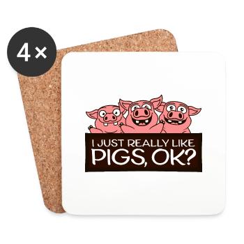 J’aime vraiment les cochons, OK drôle mignon amateur de cochons - Dessous de verre (lot de 4) - blanc - Devant