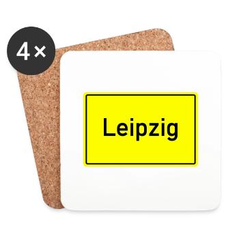 Panneau de la ville de Leipzig - Dessous de verre (lot de 4) - blanc - Devant