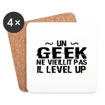 A geek doesn't get old he level up - Coasters (set of 4) - white - Front