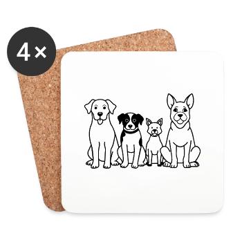 Fröhliche Hunde in der Reihe - Untersetzer (4er-Set) - Weiß - Vorne