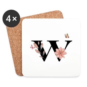Buchstabe w Wildblumen Aquarelle - Untersetzer (4er-Set) - Weiß - Vorne