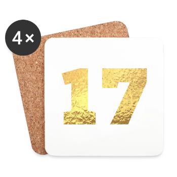 Numéro 17 paillettes doré - 17e anniversaire - Dessous de verre (lot de 4) - blanc - Devant